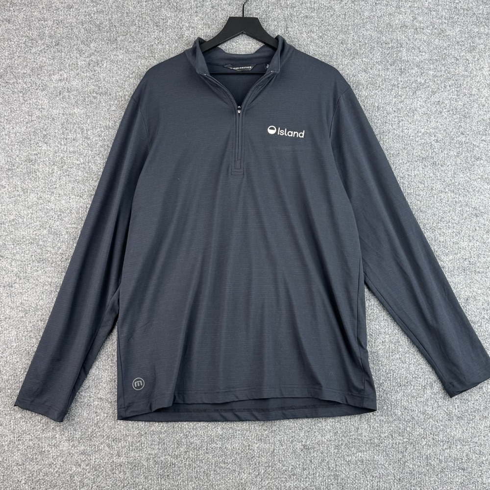 TravisMathew Quarter Zip Pullover Men XL Black Island Logo Golf Stretch Casual